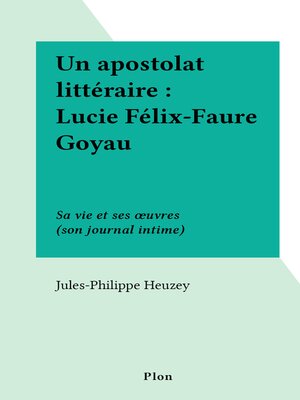 cover image of Un apostolat littéraire
